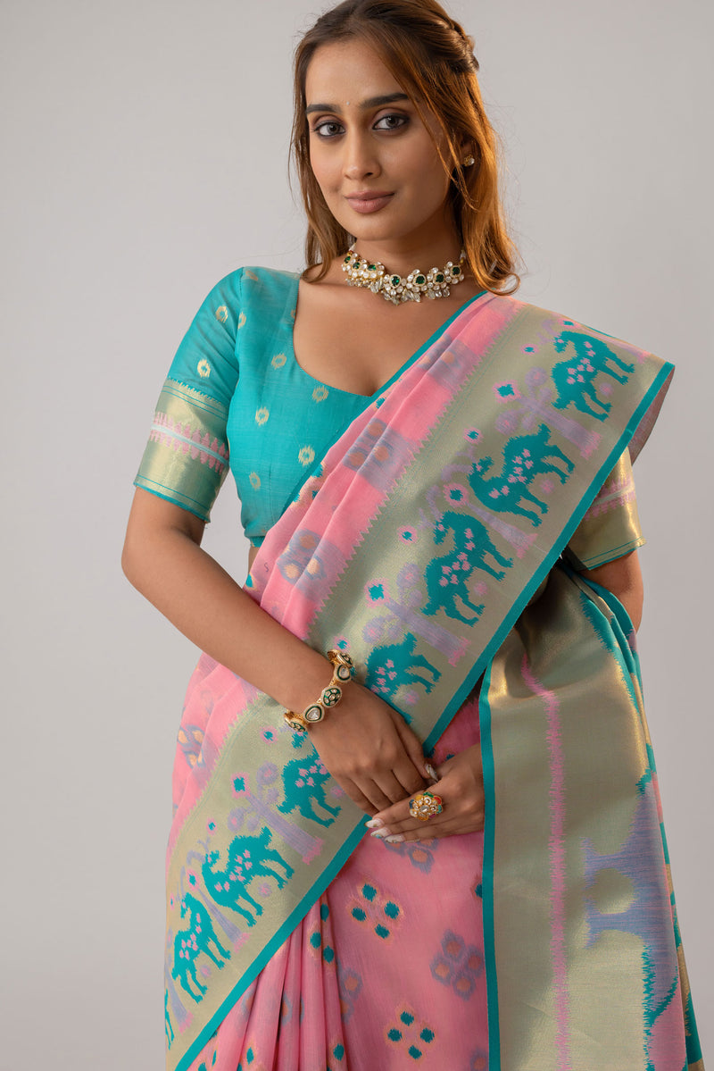 Patola Linen Pink Saree
