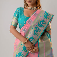Patola Linen Pink Saree