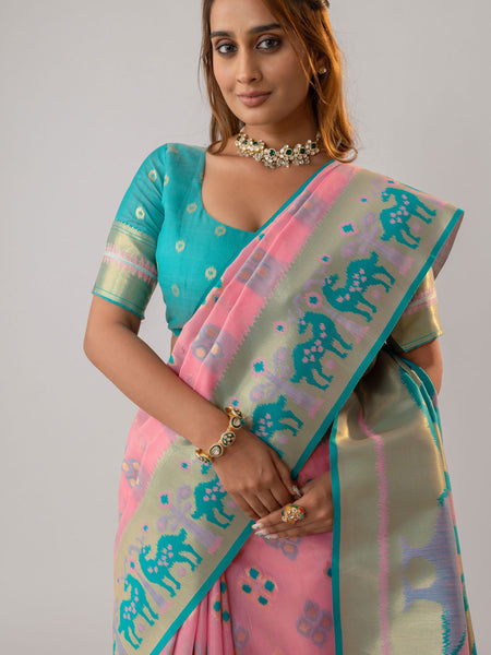 Patola Linen Pink Saree