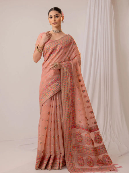 Meher Cotton Peach Saree