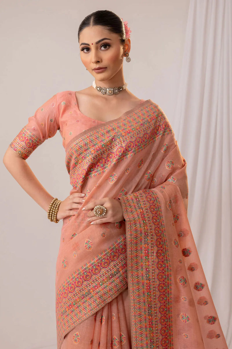 Meher Cotton Peach Saree