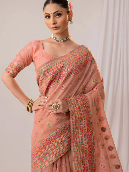 Meher Cotton Peach Saree