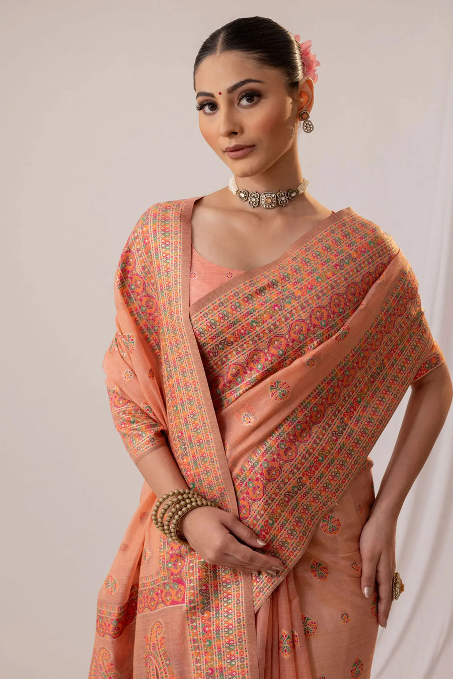 Meher Cotton Peach Saree