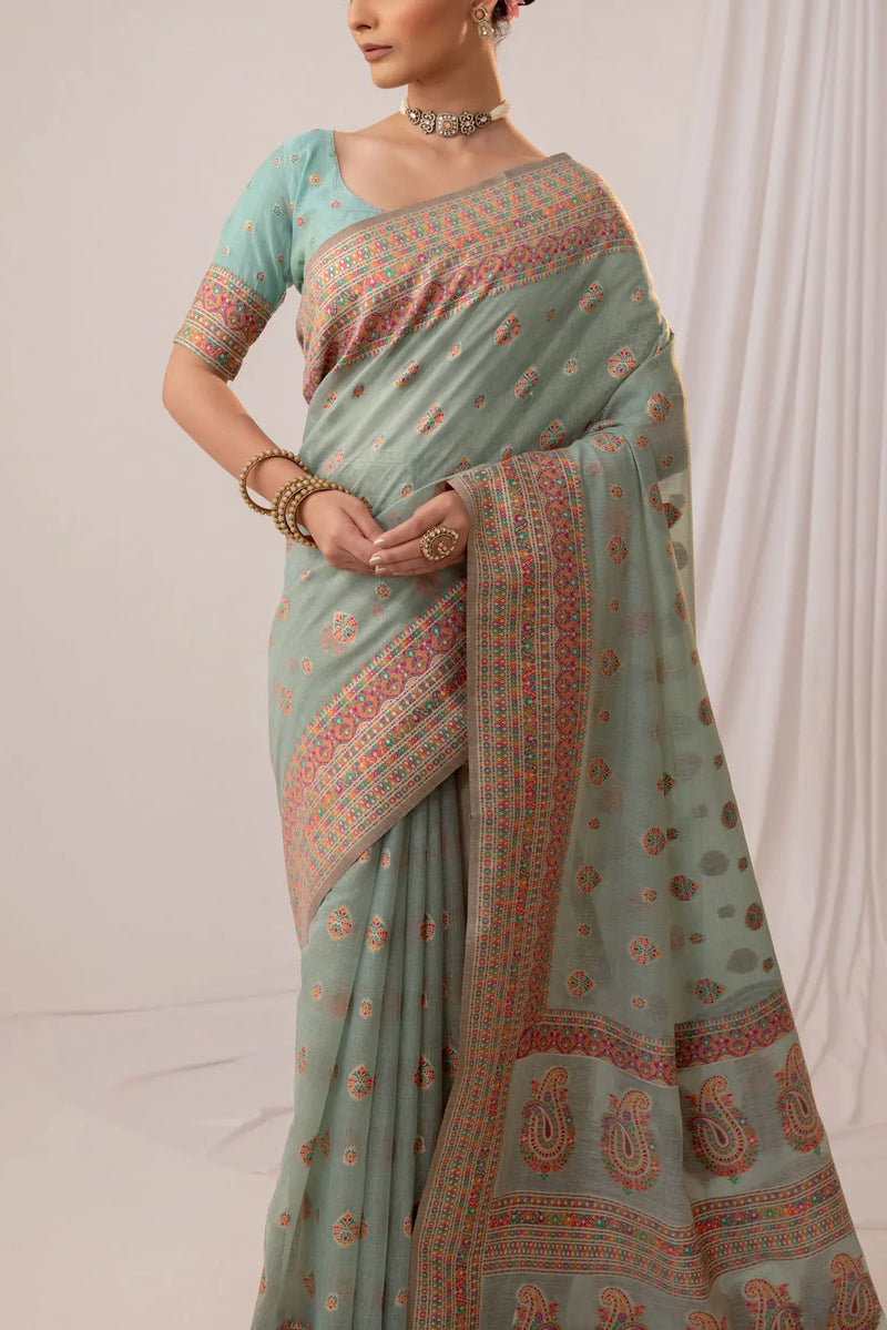 Meher Cotton Blue Saree