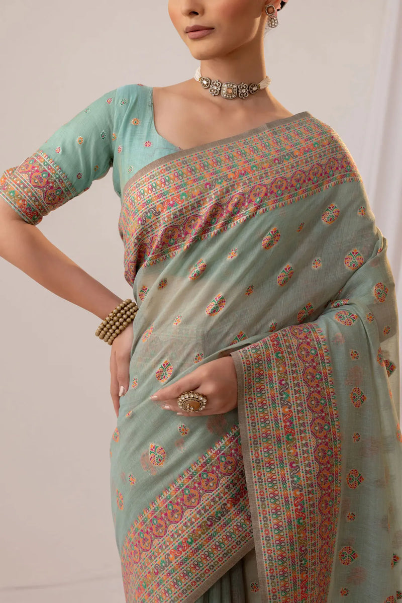 Meher Cotton Blue Saree