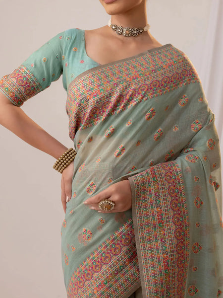 Meher Cotton Blue Saree