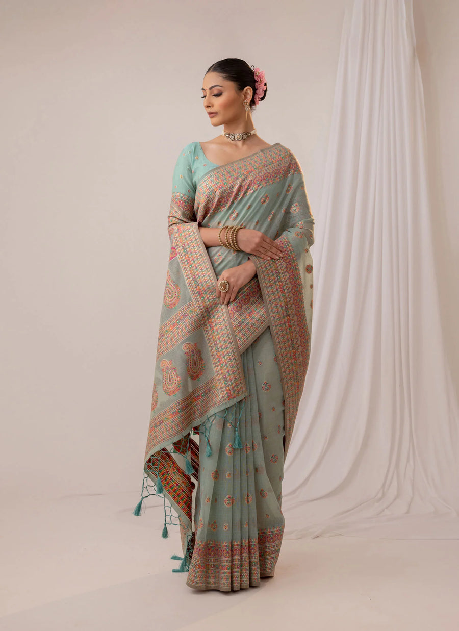 Meher Cotton Blue Saree
