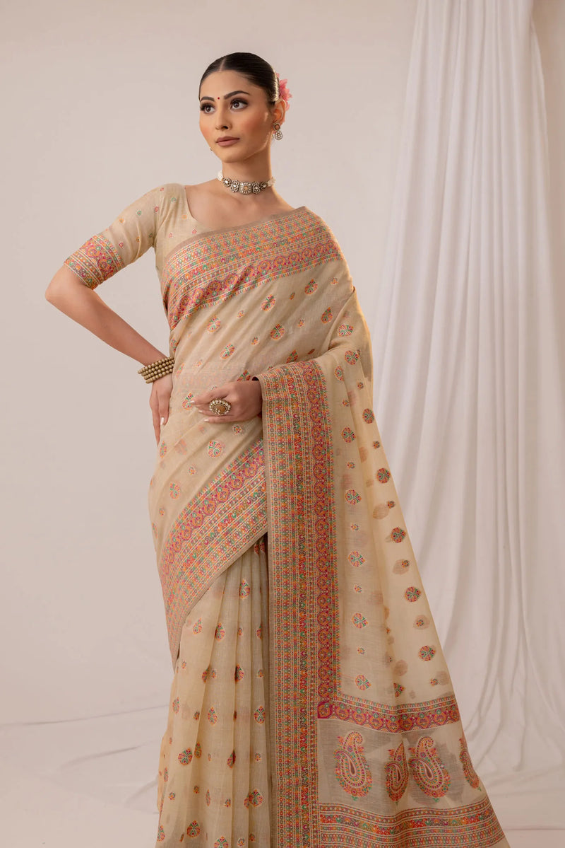 Meher Cotton Beige Saree