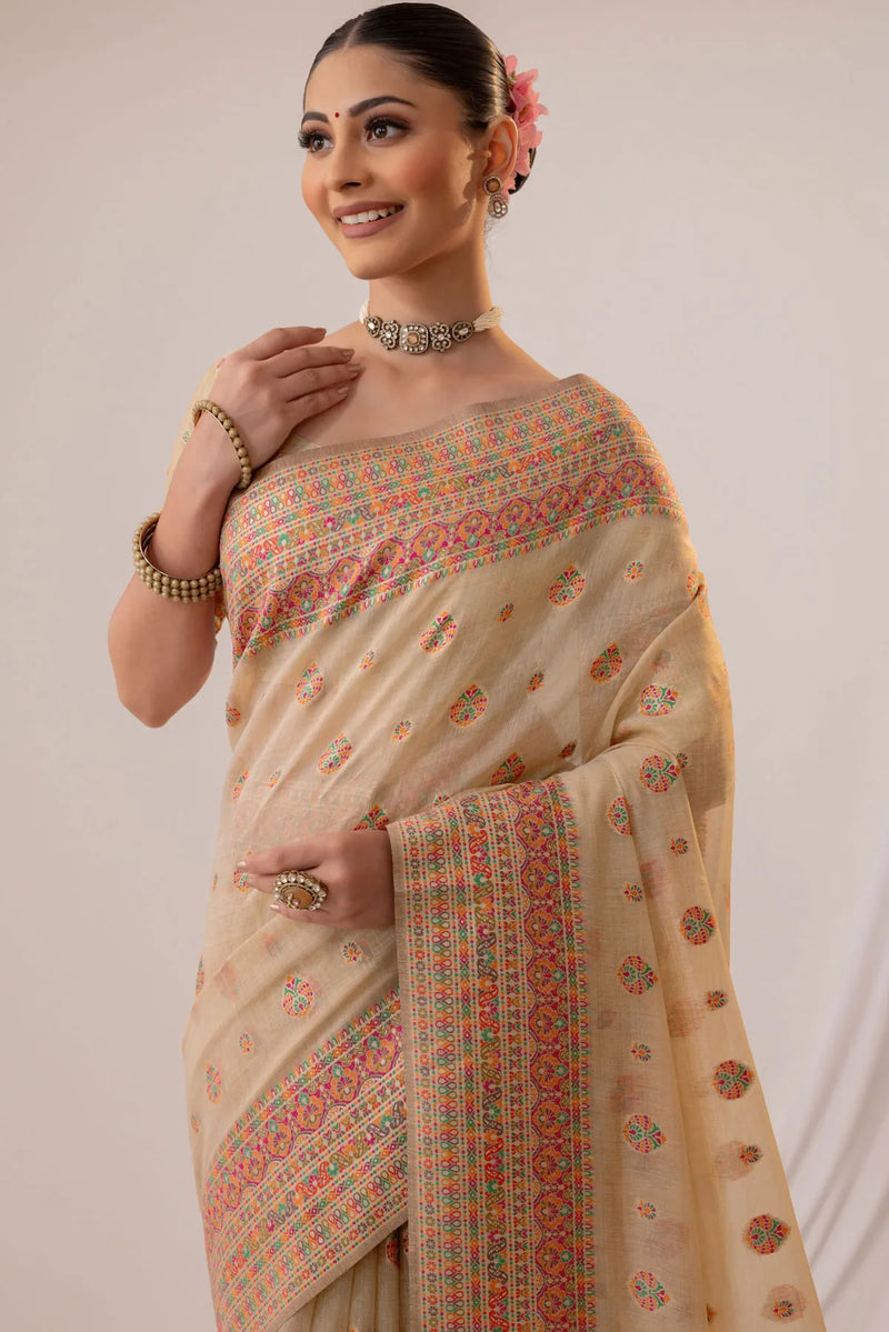 Meher Cotton Beige Saree