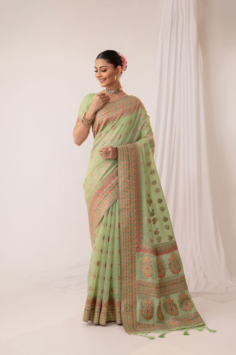 Meher Cotton Green Saree
