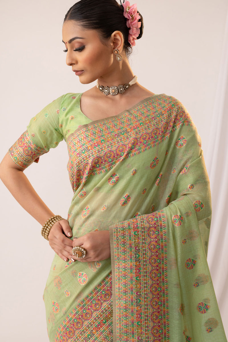 Meher Cotton Green Saree