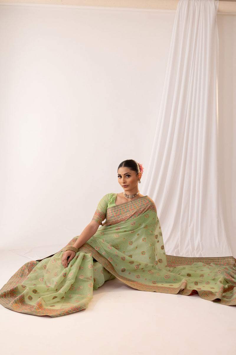 Meher Cotton Green Saree