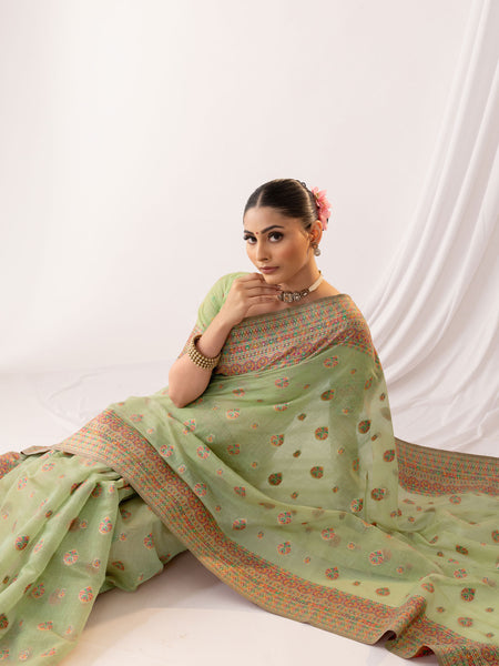 Meher Cotton Green Saree