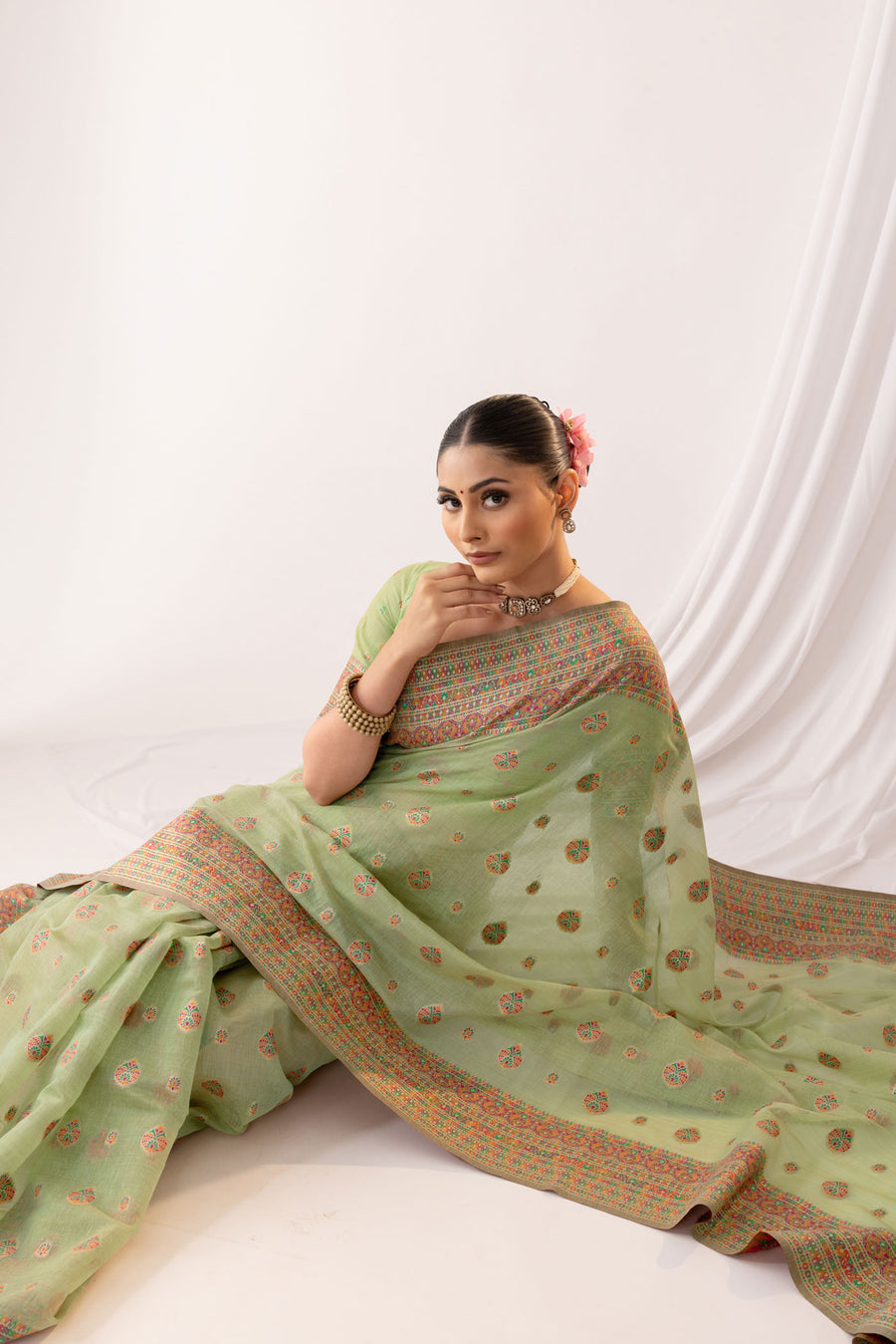 Meher Cotton Green Saree