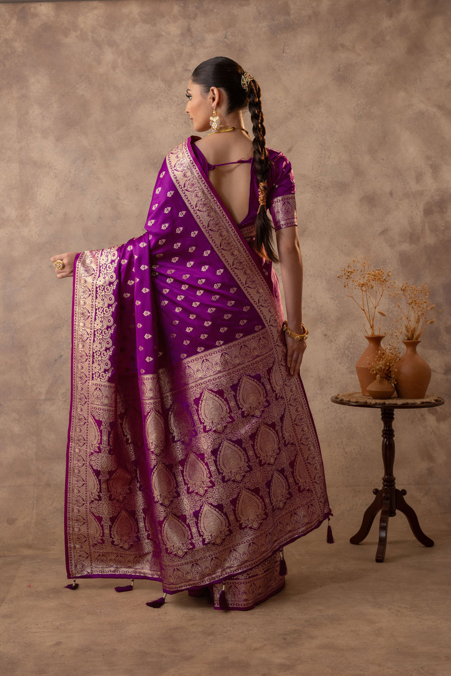 Meenakshi Purple Satin Saree