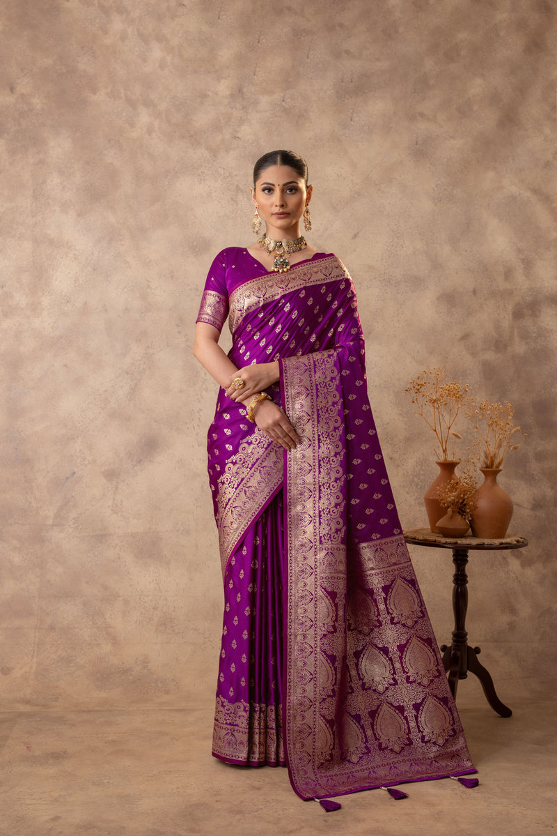 Meenakshi Purple Satin Saree