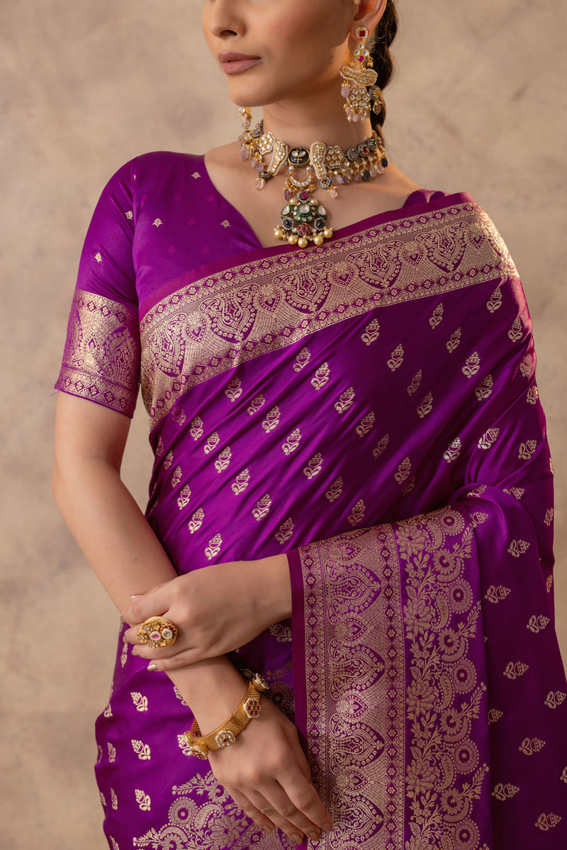 Meenakshi Purple Satin Saree