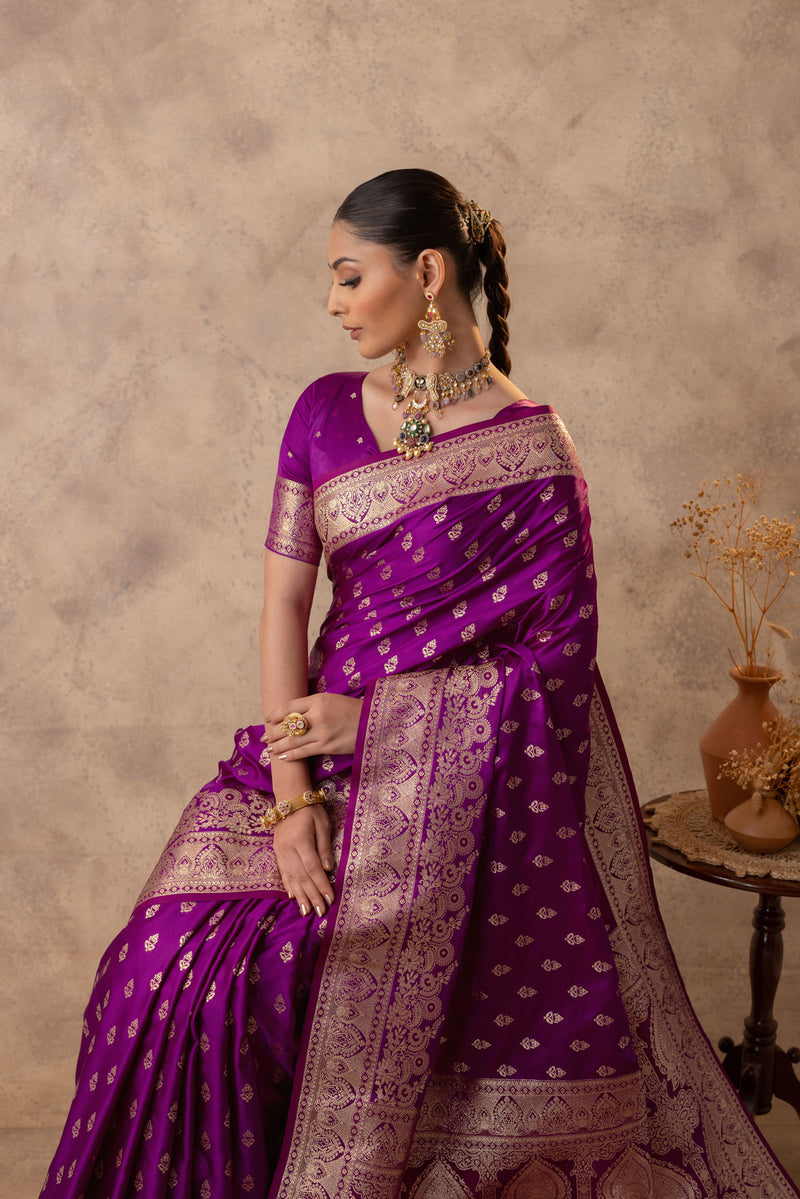 Meenakshi Purple Satin Saree