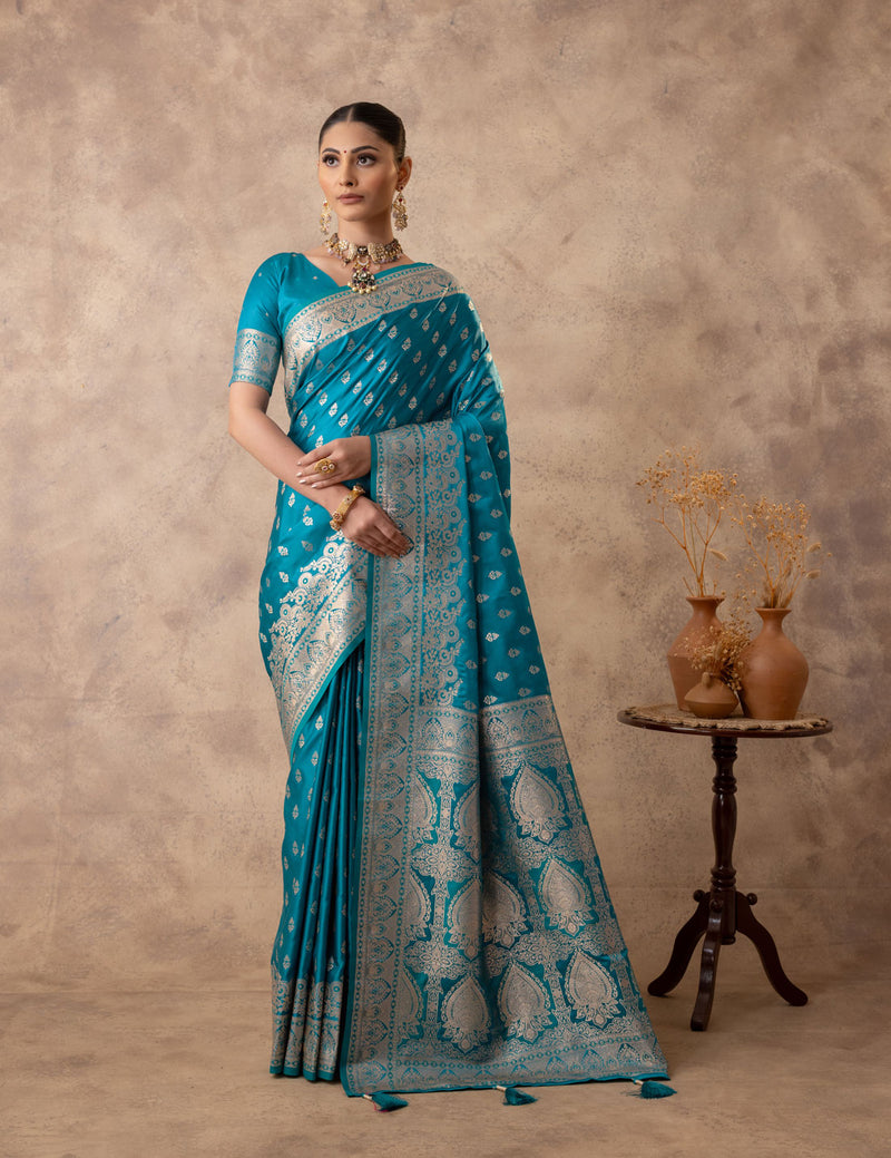Meenakshi Blue Satin Saree