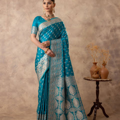Meenakshi Blue Satin Saree