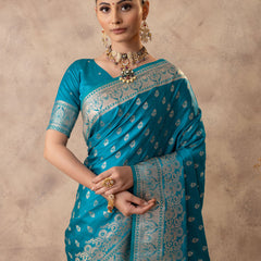 Meenakshi Blue Satin Saree