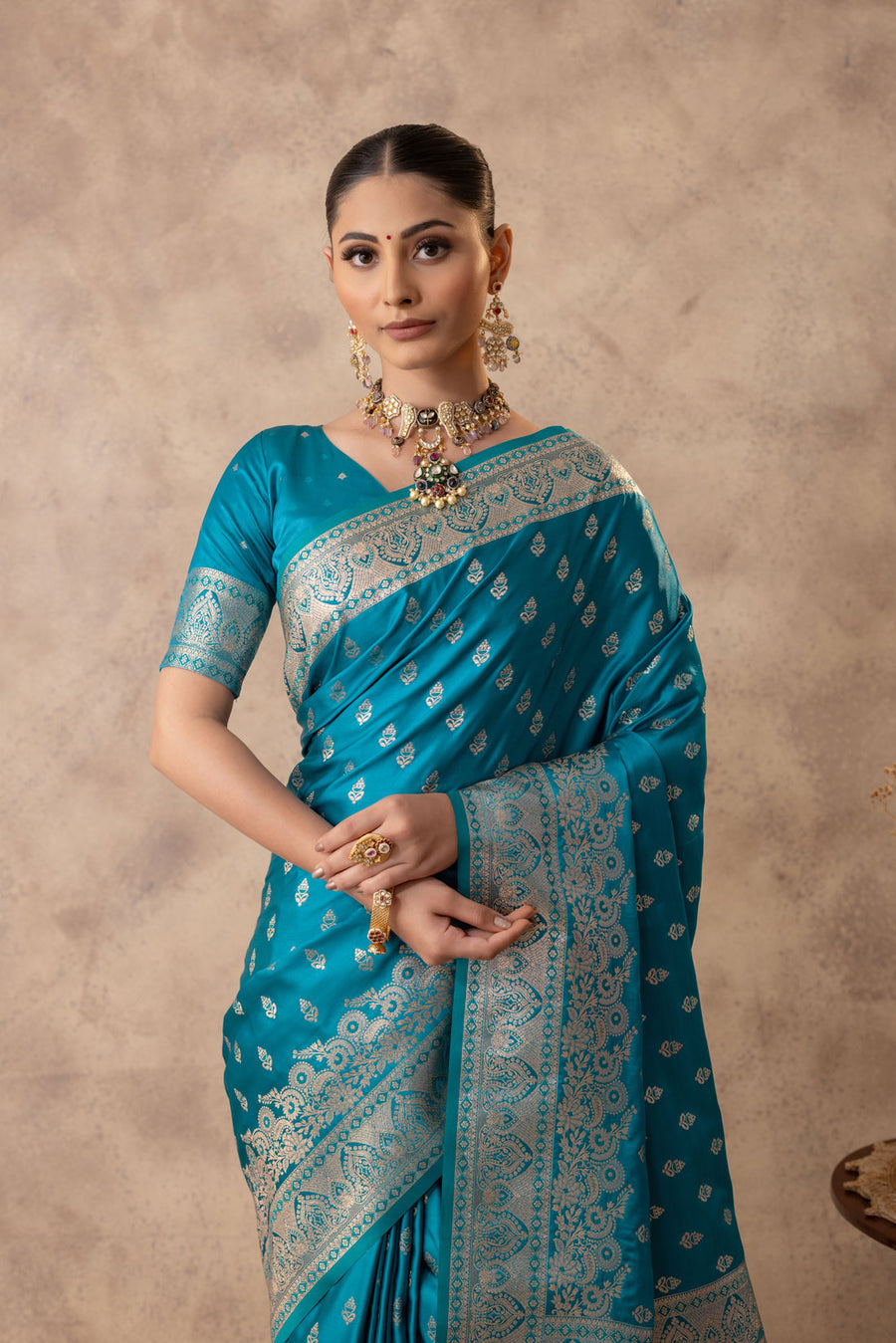 Meenakshi Blue Satin Saree
