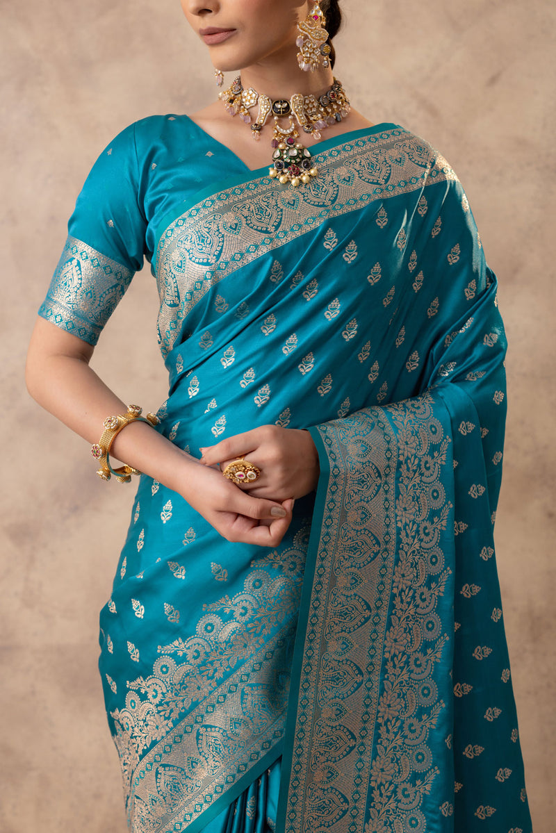 Meenakshi Blue Satin Saree
