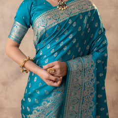 Meenakshi Blue Satin Saree