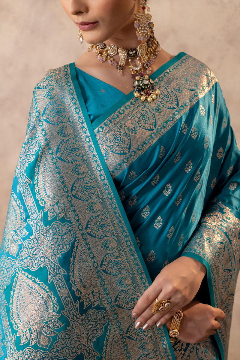 Meenakshi Blue Satin Saree