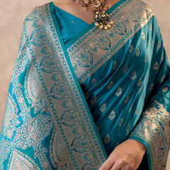 Meenakshi Blue Satin Saree