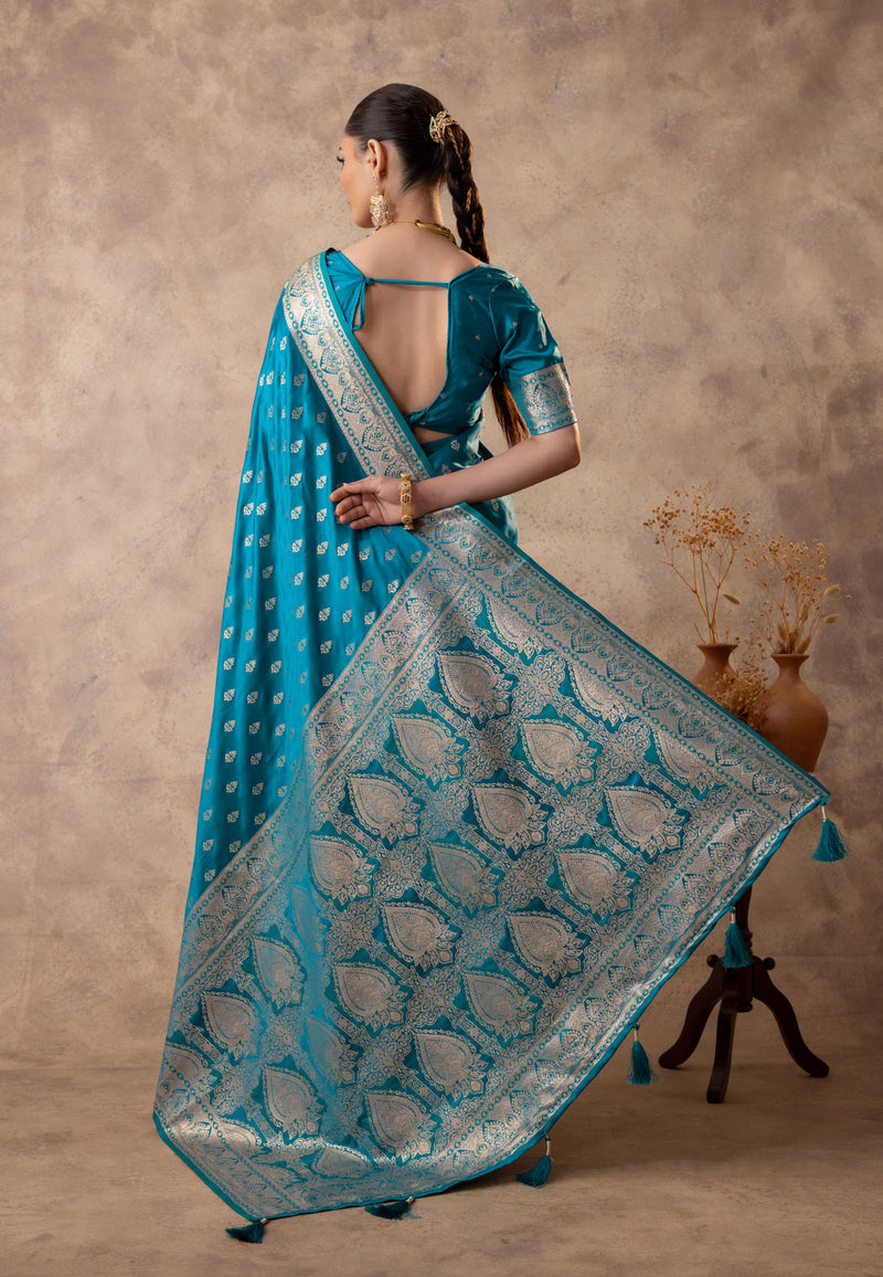Meenakshi Blue Satin Saree