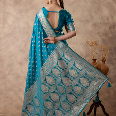 Meenakshi Blue Satin Saree