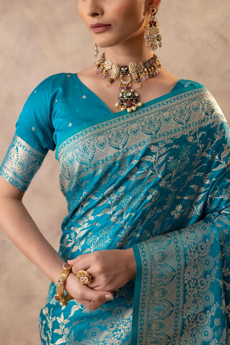 Rajsi Blue Satin Saree