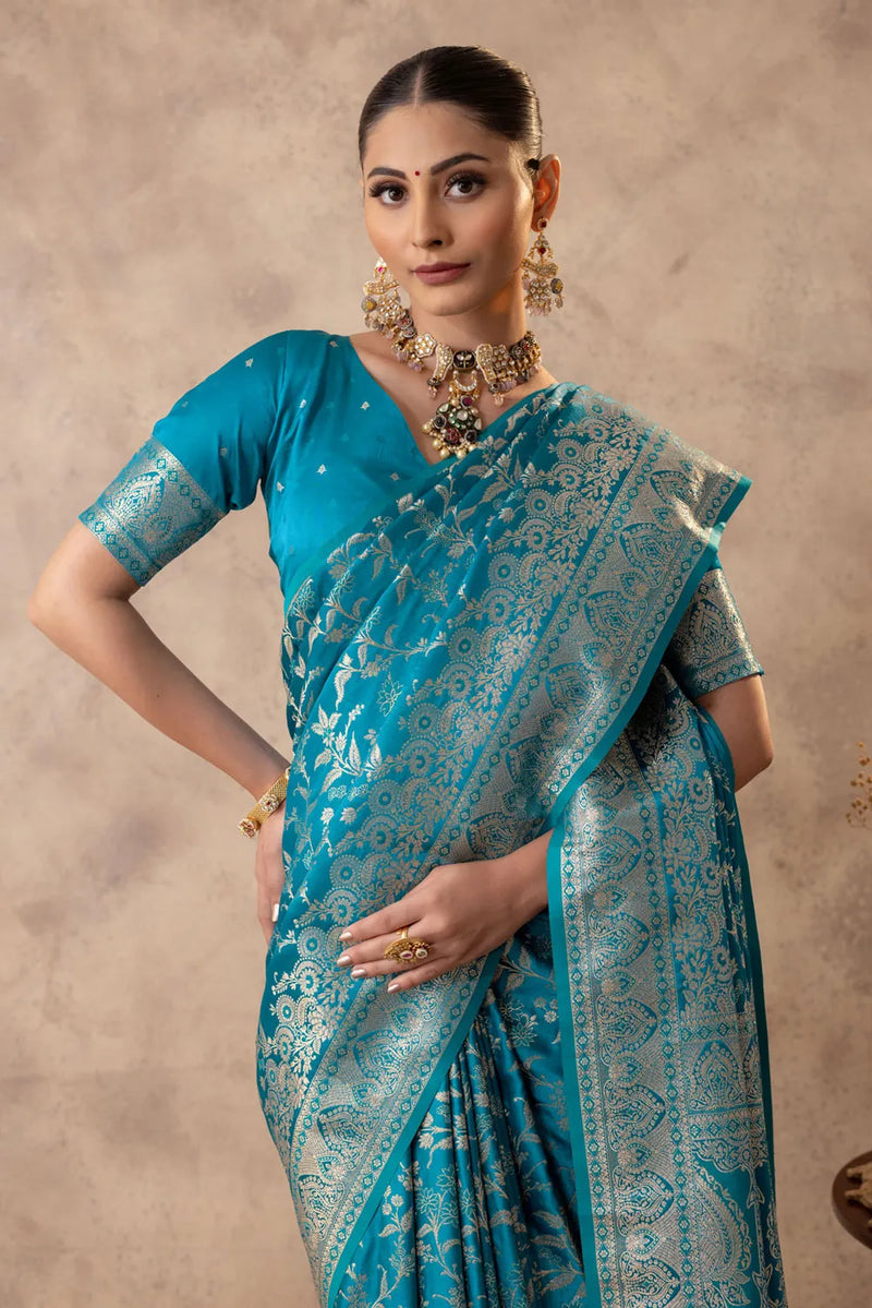 Rajsi Blue Satin Saree