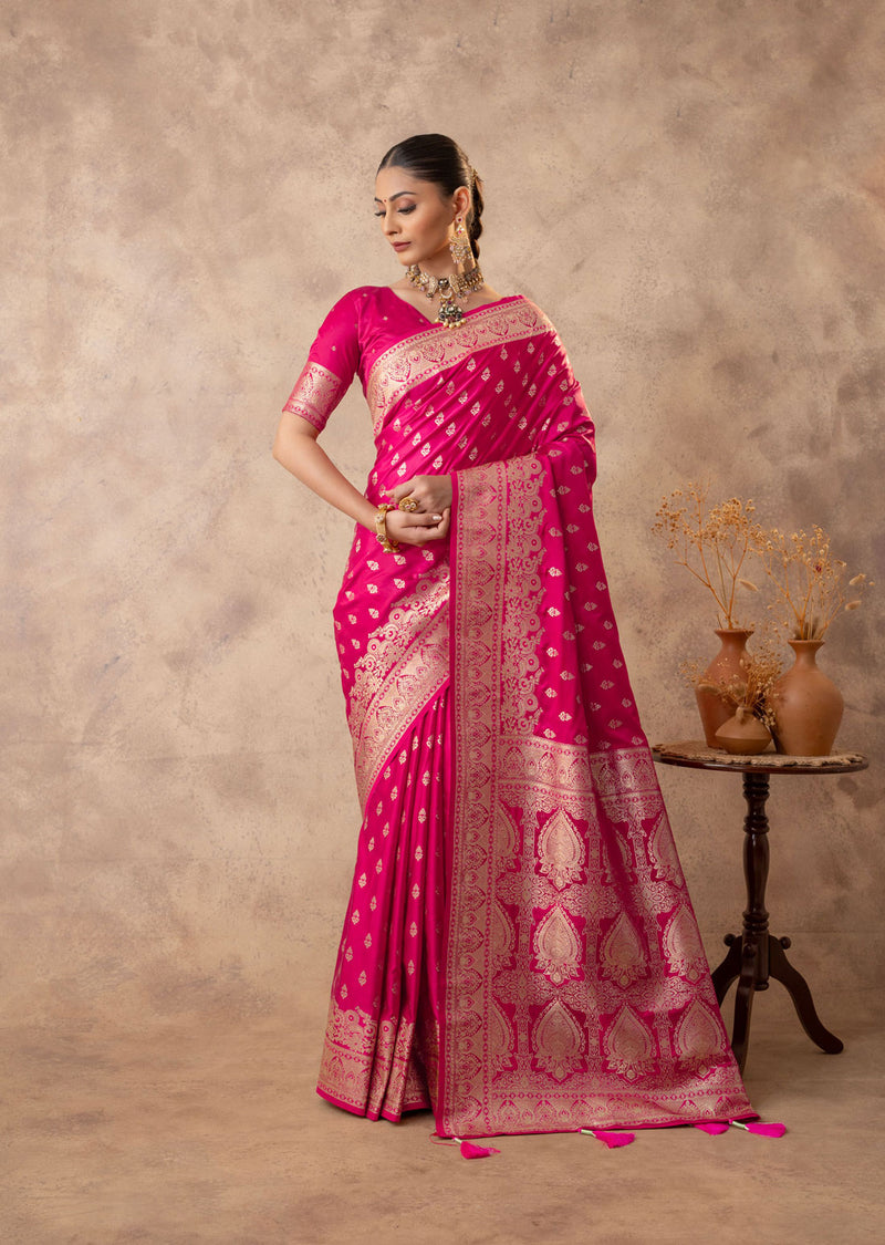 Meenakshi Pink Satin Saree