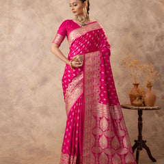Meenakshi Pink Satin Saree