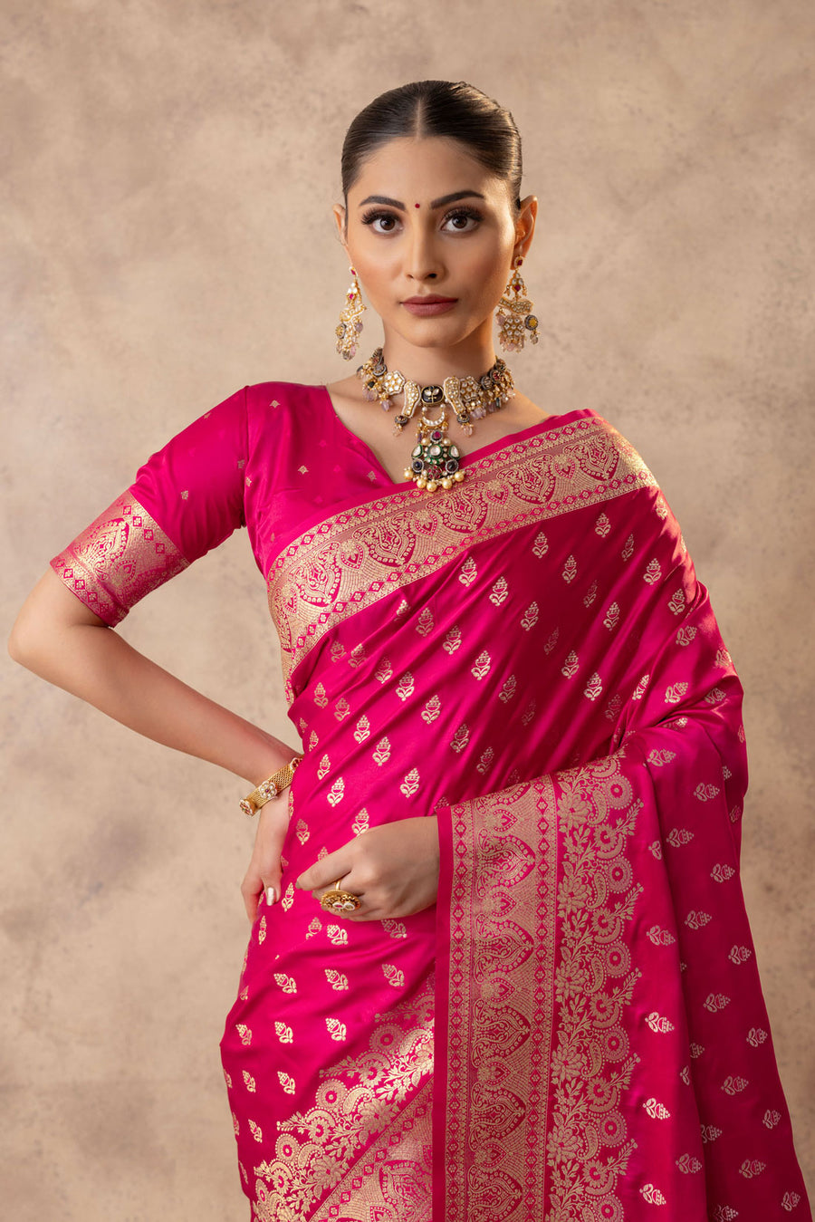 Meenakshi Pink Satin Saree