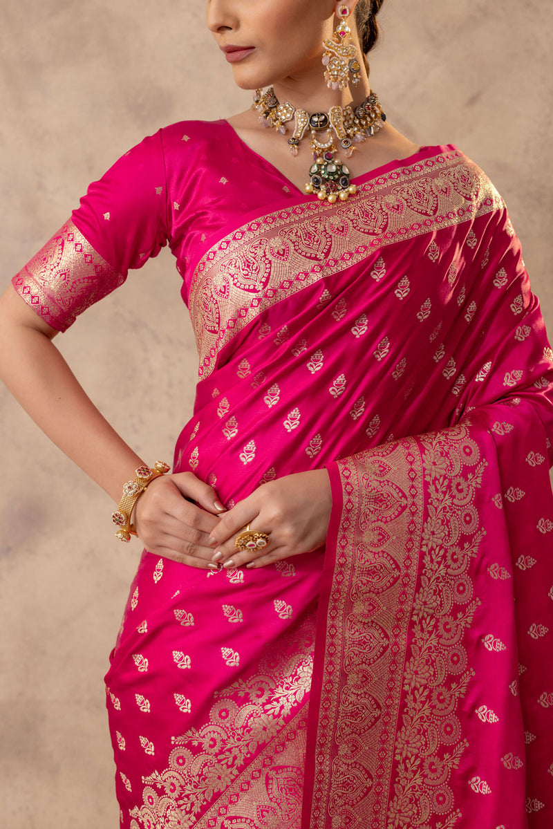 Meenakshi Pink Satin Saree