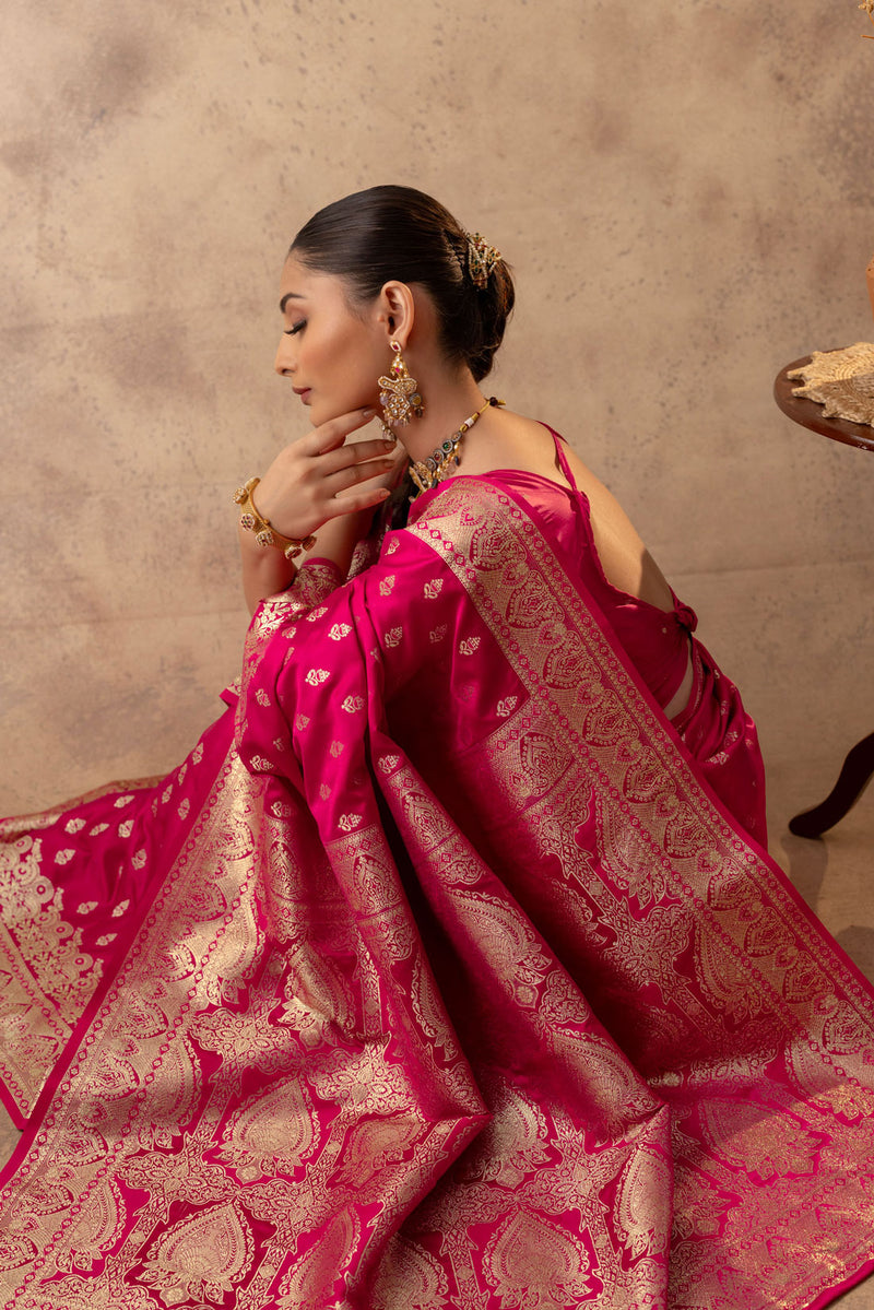Meenakshi Pink Satin Saree
