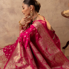 Meenakshi Pink Satin Saree