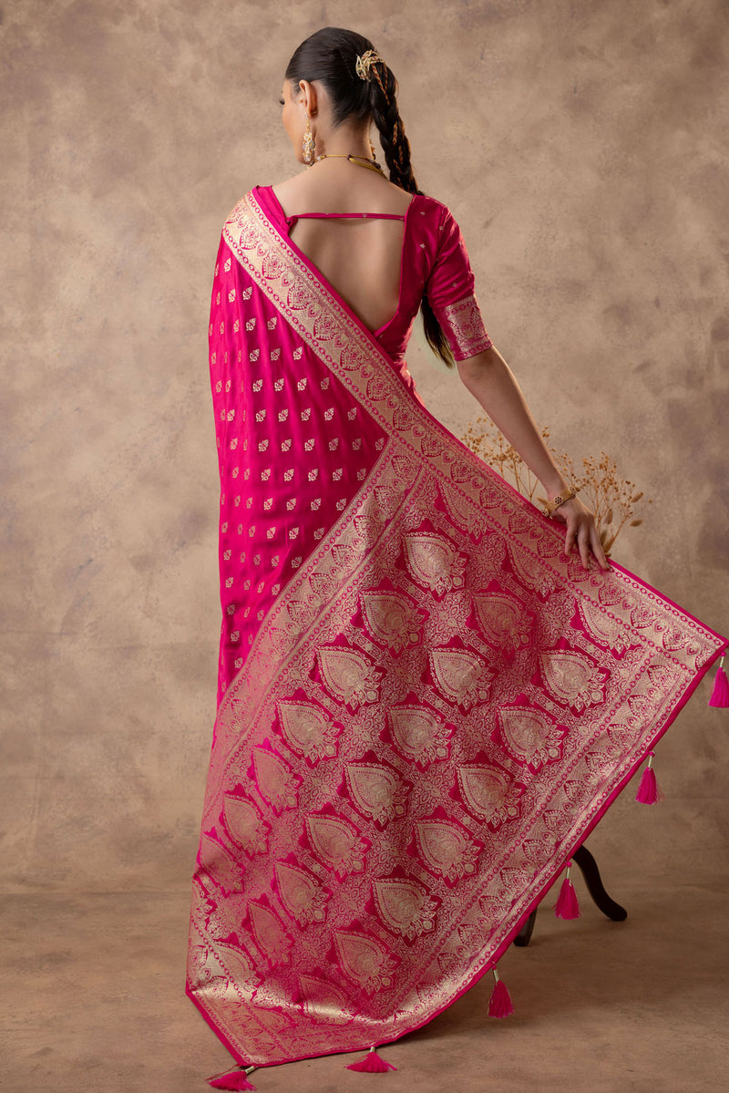 Meenakshi Pink Satin Saree