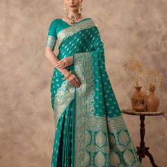 Meenakshi Green Satin Saree