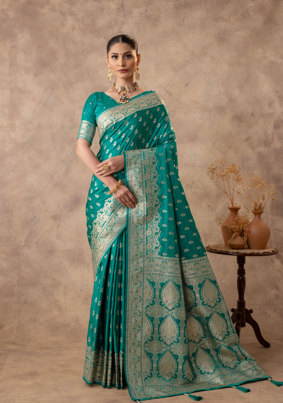 Meenakshi Green Satin Saree