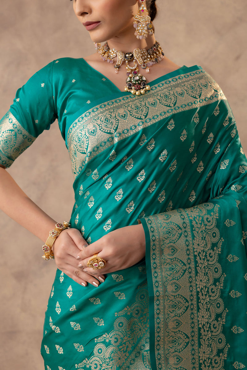 Meenakshi Green Satin Saree