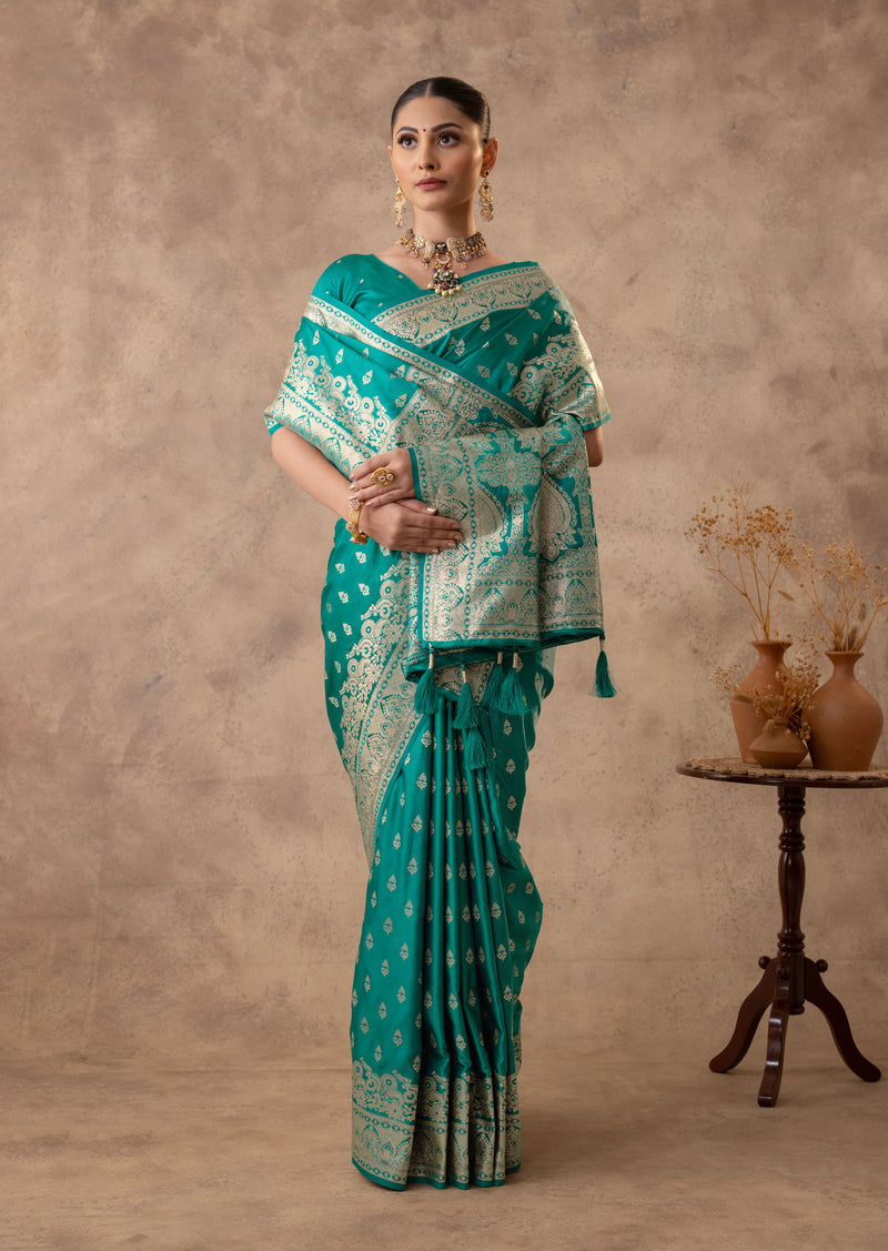 Meenakshi Green Satin Saree