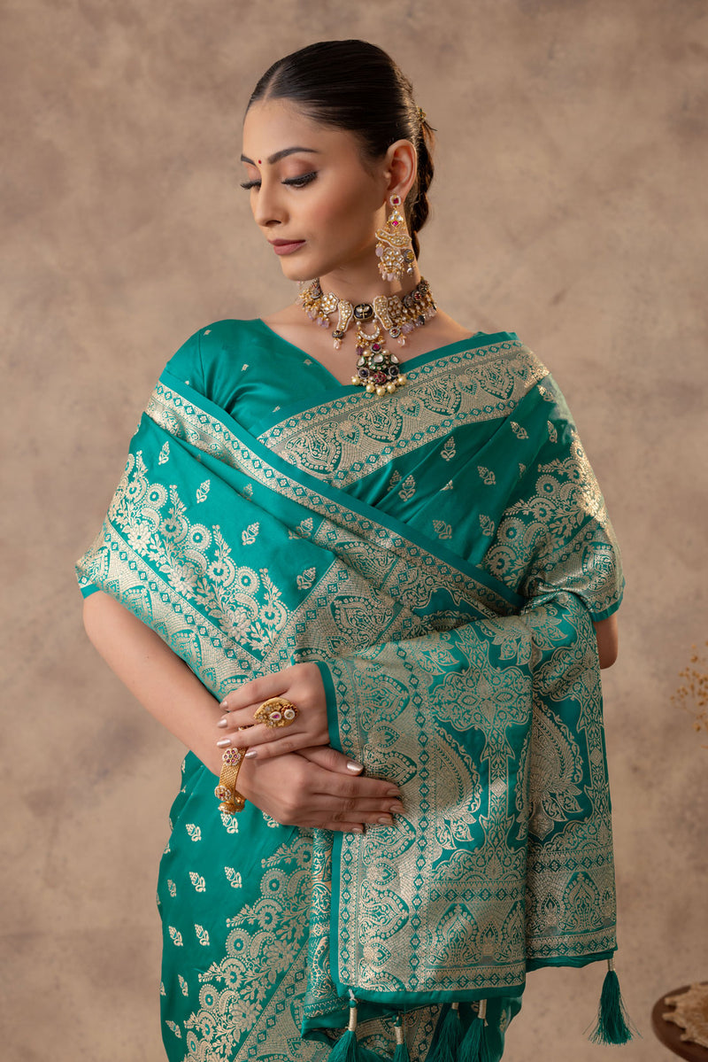 Meenakshi Green Satin Saree