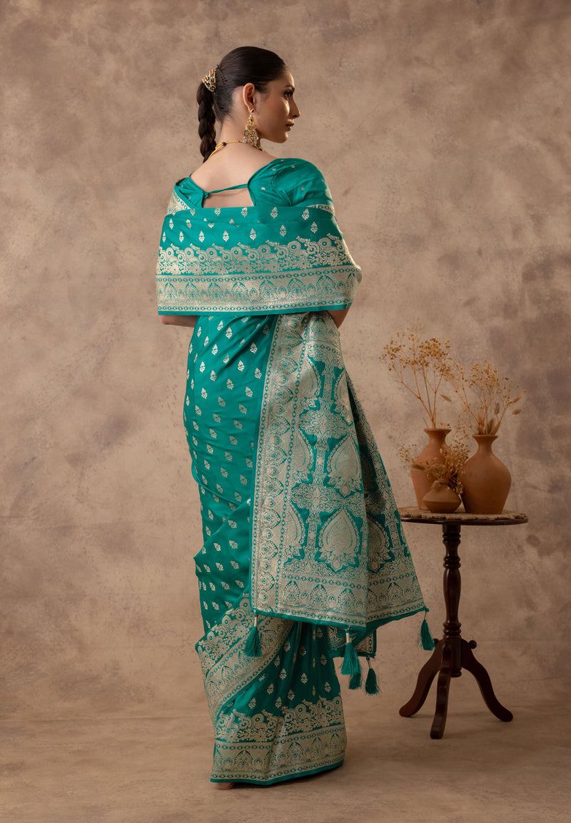 Meenakshi Green Satin Saree