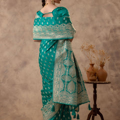 Meenakshi Green Satin Saree