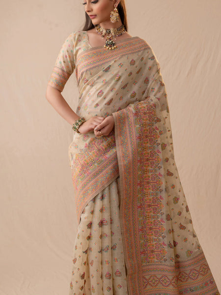 Neer Cotton Beige Saree