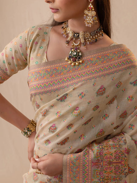 Neer Cotton Beige Saree